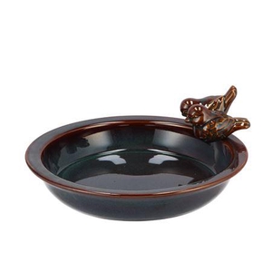 Iron Stone Bird Bowl Glazed Grey 28x5cm Nm