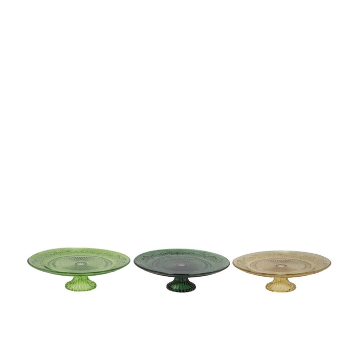 <h4>Dayah Forest Green Glass Plate On Foot 20x8cm Ass P/1 Nm</h4>