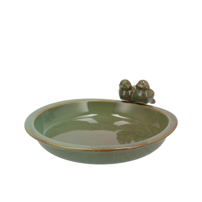 <h4>Iron Stone Bird Bowl Glazed Green 28x5cm Nm</h4>