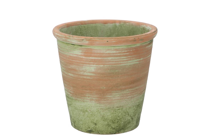 <h4>Cement Pot Oud Groen Rood 18x17cm</h4>