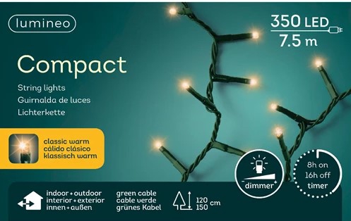 LED COMPACT LIGHTS BUIT GREEN CABLE 350LAMPS KLASSIEK WARMWHITE 7,5M