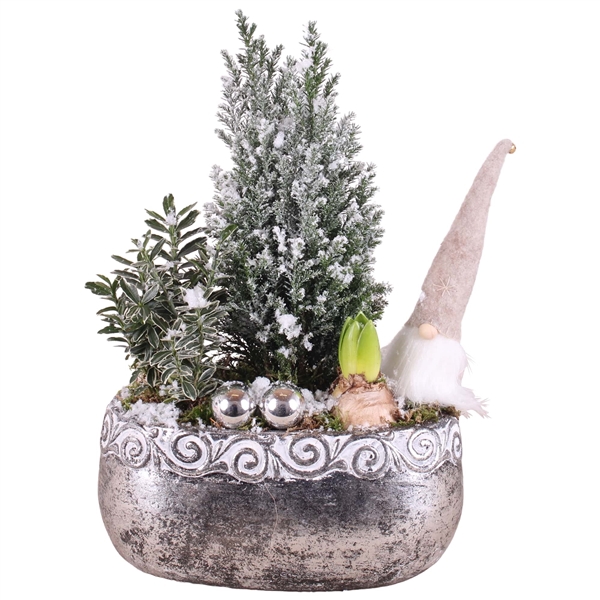 <h4>Christmas Arr.Outdoor Ceramic Ornament Pot SIlver Oval23 3PP</h4>