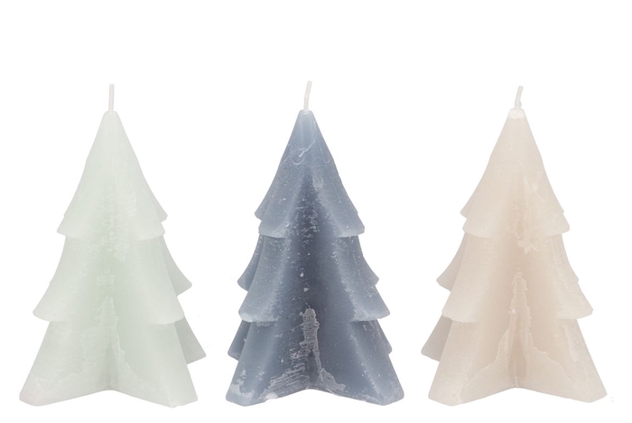 Candle Frosty Pine Tree Grey Mix 12x15cm Ass