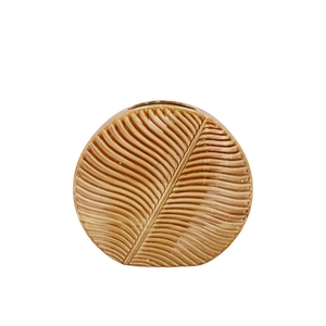 Inga Leaf Brown Vase Round Active Glaze 25x9x23cm Nm