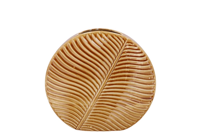 <h4>Inga Leaf Brown Vase Round Active Glaze 25x9x23cm Nm</h4>