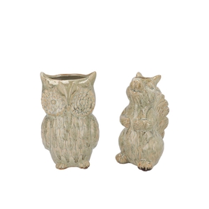 Otis Green Vase Owl Squirrel Ass 12x8x16cm