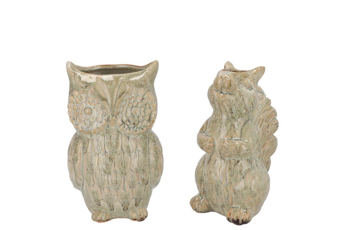 <h4>Otis Green Vase Owl Squirrel Ass 12x8x16cm</h4>