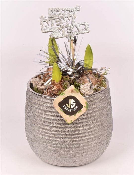 <h4>Keramiek zilver pot ribbel 16 cm</h4>