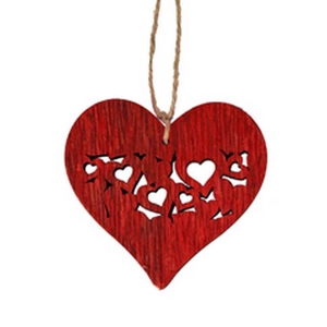 Hanger heart full 7x7.5cm + 16cm touw rood