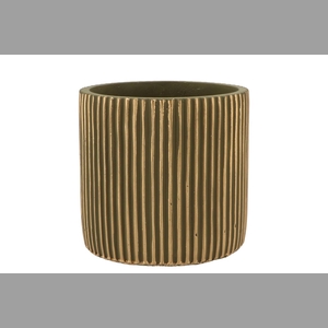 Stripes Green Gold Cylinder Pot 15x14cm Nm