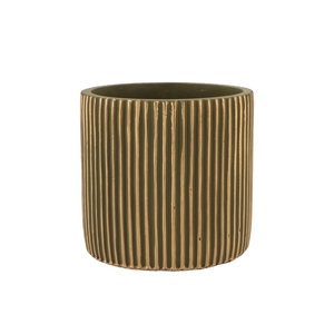 Stripes Green Gold Cylinder Pot 15x14cm Nm