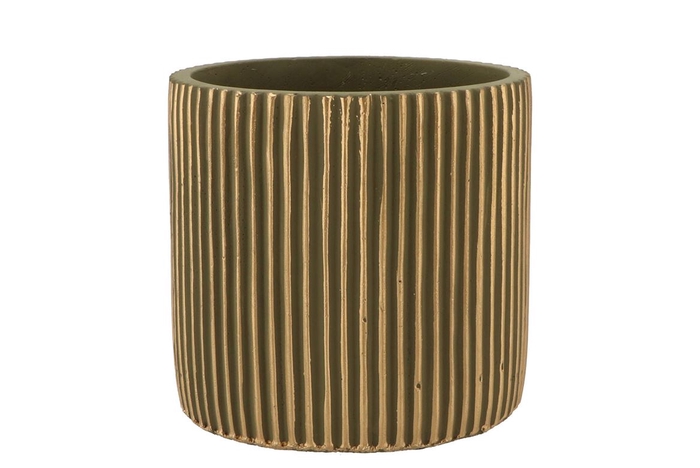 Stripes Green Gold Cylinder Pot 15x14cm Nm