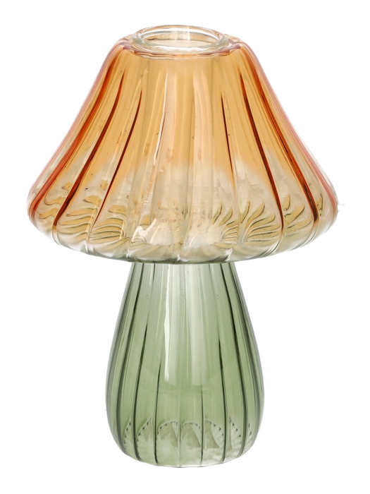 <h4>DF02-730300600 - Candle holder Amanita d3.4/10xh13 green/orange</h4>