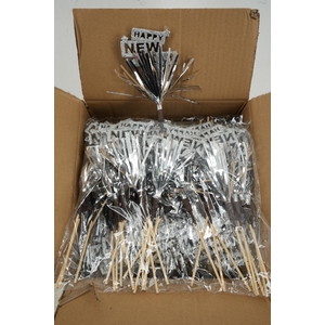 Pick happy new year foam 6x8cm+12cm stick silver
