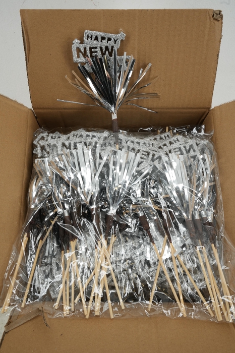 <h4>Pick happy new year foam 6x8cm+12cm stick silver</h4>