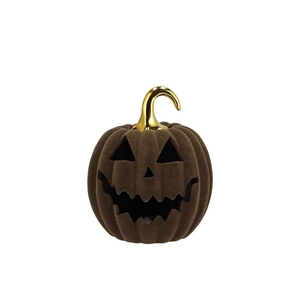 Autumn Flock Scottish Green Pumpkin Face Led 15x15x17cm