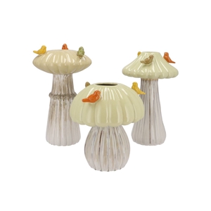 Bird Mushroom Vase Sand Ass 18x18x31cm Nm