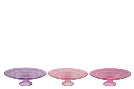 <h4>Dayah Pretty Pink Glass Plate On Foot 25x9cm Ass P</h4>