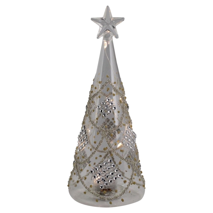 DF12-GF-17885 - Glass x-mas tree 8x20cm 6led gold b/o