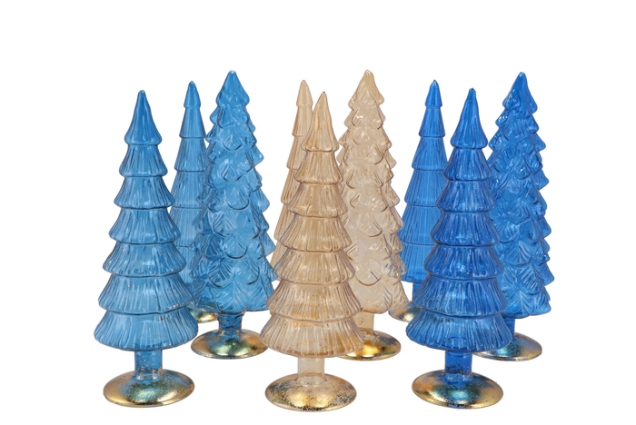 Twinkle Blue/gold Glass Tree Ass 9x25cm