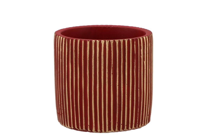 Stripes Red Gold Cylinder Pot 9x8cm Nm