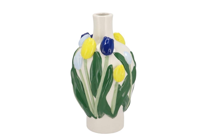 Isa Dutch Blue/yellow Vase Neck Tulip 16x16x26cm Nm