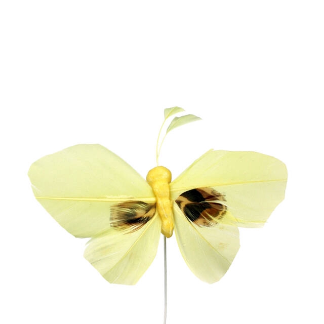 <h4>Bijsteker Butterfly 6x10cm+12cm draad geel 48st/zak</h4>