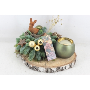 arr5 Kerst MB - Hout nature schijf wax green gold