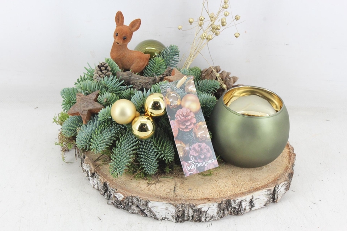 <h4>arr5 Kerst MB - Hout nature schijf wax green gold</h4>