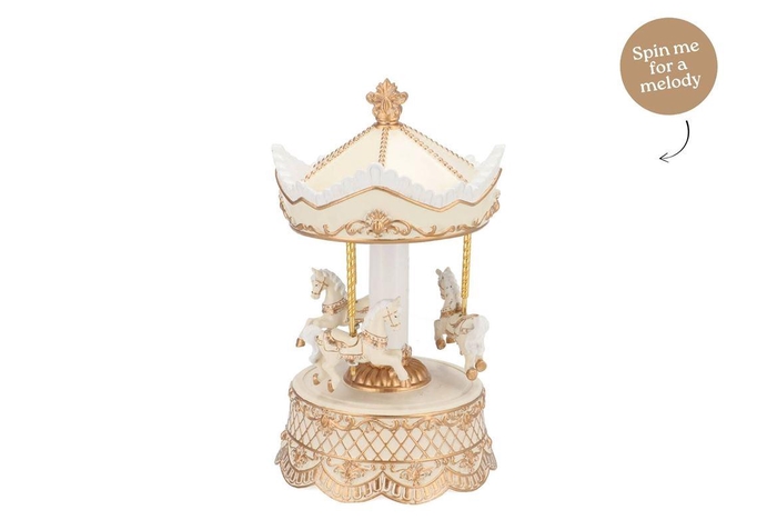 Glowy Cozy Gold Carousel Music Box 13x13x23cm Nm