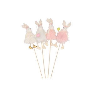 Easter Stick Fluffy Bunny White/pink Ass P/1 50cm