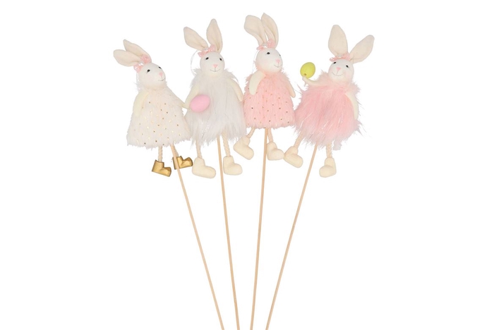 <h4>Easter Stick Fluffy Bunny White/pink Ass P/1 50cm</h4>