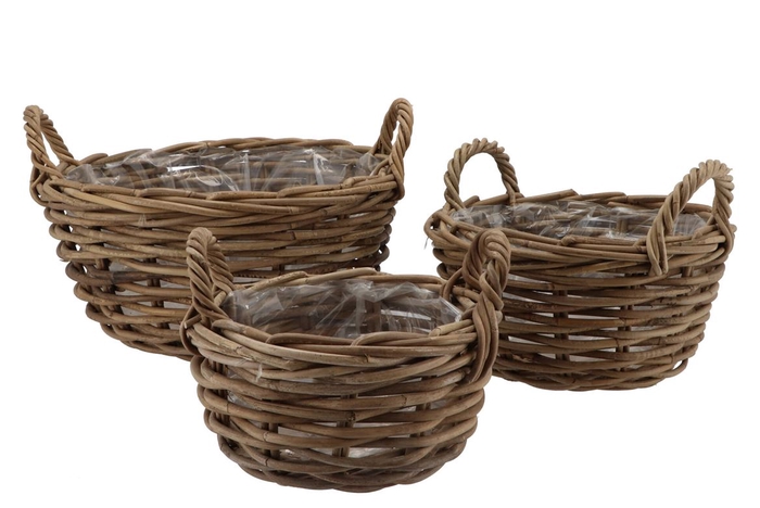 <h4>Rattan basket bowl high 40x27cm 3-pieces</h4>