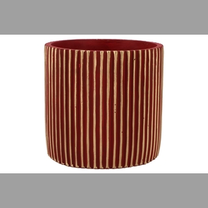 Stripes Red Gold Cylinder Pot 19x18cm Nm