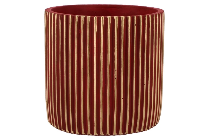 Stripes Red Gold Cylinder Pot 19x18cm Nm