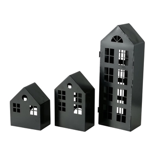 Lantern Janta, 3 p., Set 3, Indoor, H 19-45 cm, W 9-10 cm iron black, 4020607906440, 2013169