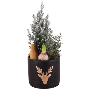 Christmas Arr.Outdoor Ceramic Pot round reindeer black ø17cm 3PP