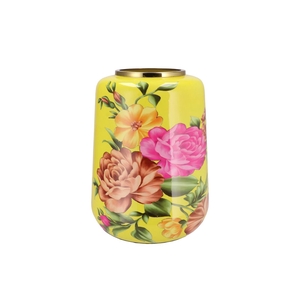 June Tropical Yellow Vase Cilinder Iron 33x32x40cm