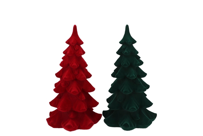 X-mas Flock Red Green Tree Ass 11x11x18cm