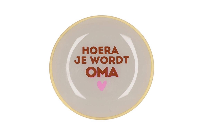 <h4>Plate Round Hoera Je Wordt Oma 18x18x2cm</h4>