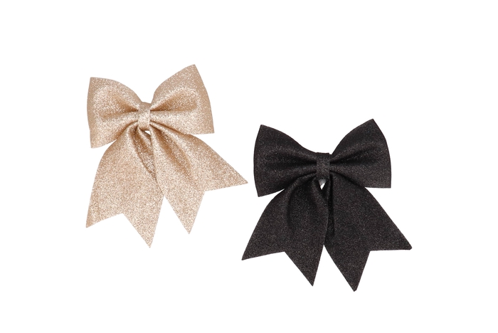 Deco Shine Bow Black/champagne 12x13cm Ass Per 2