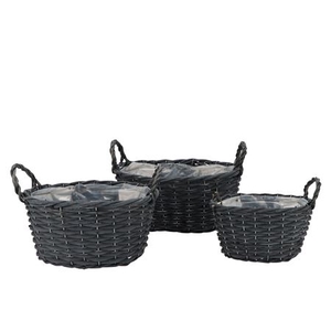 Wicker Basket Black Oval Pot Set 3dlg 31x24x16cm