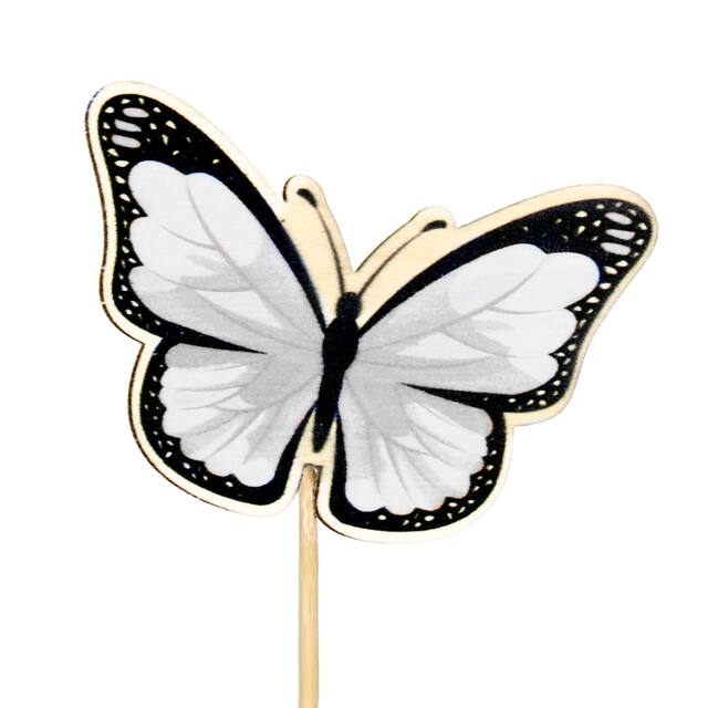 <h4>Pick butterfly Single wood 6x7cm+12cm stick white</h4>