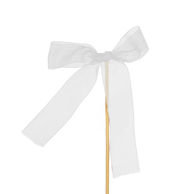 Pick bow organza 10x13cm+12cm stick white