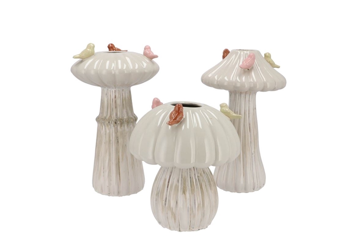 <h4>Bird Mushroom Vase White Ass 14x14x20cm Nm</h4>