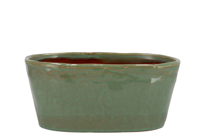 Iron Stone Green Glazed Oval Pot 25x13x11cm