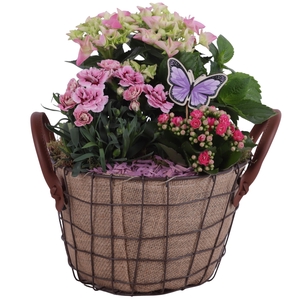 Spring Flower Arr. Outdoor Metal Wire Basket Jute Ø24cm 3PP