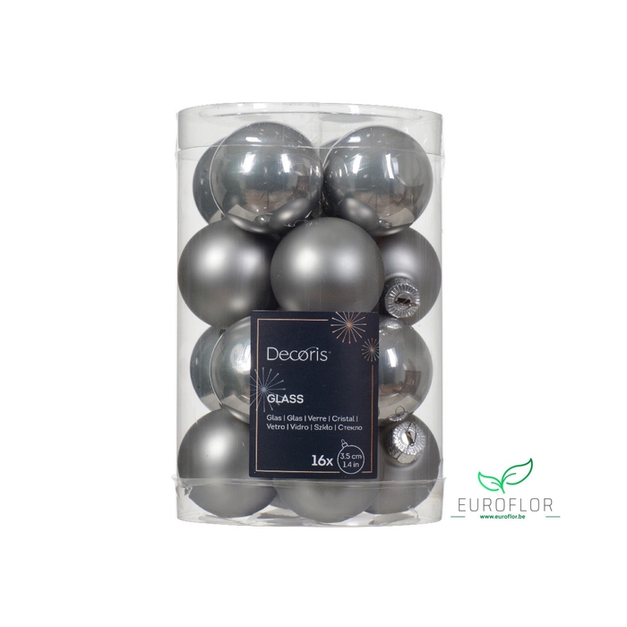 <h4>KERSTBAL GLASS 35MM MARMER GRIJS 16PCS</h4>