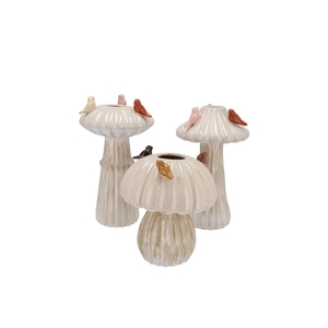 Bird Mushroom Vase White Ass 14x14x20cm