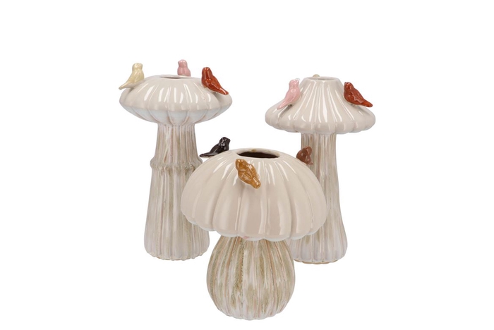 <h4>Bird Mushroom Vase White Ass 14x14x20cm</h4>